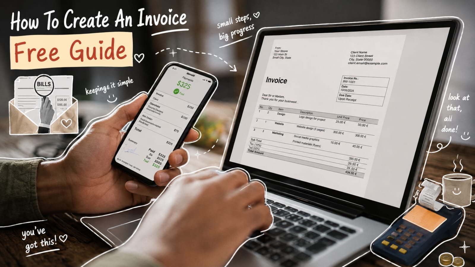 Business owner preparing an invoice